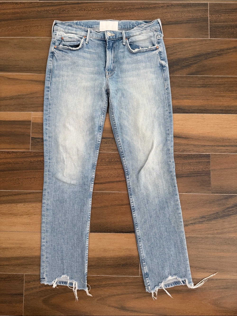 MOTHER Light Blue Distressed Ankle Crop Jeans